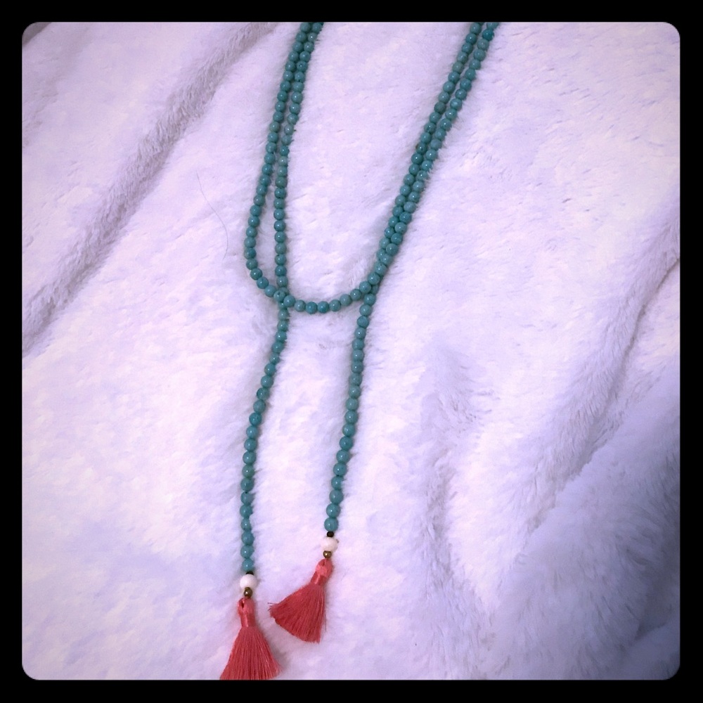 Beaded wrap necklace with tassels
